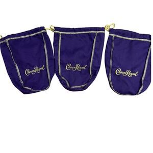 Crown Royal Bags Lot Of 3 Purple 9 Inch Gold Draw String 750ml Medium Size Bags
